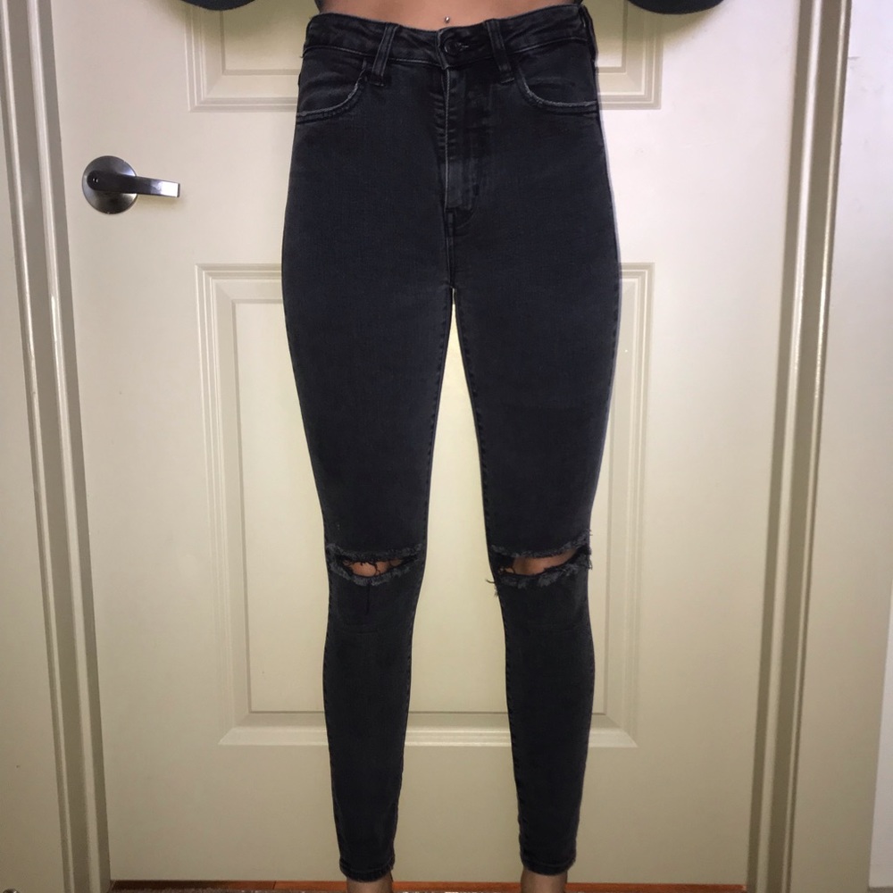 Black, ripped knee high waisted jeans